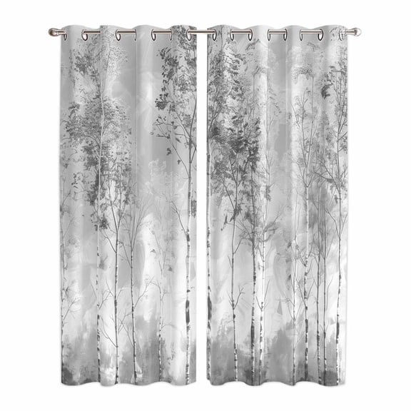 Contemporary Grey Tree Kitchen Curtains 96 Inch Length, Abstract Art Oil Paiting Grommet Top Bedroom Living Room Curtains, Light Filtering Cafe Curtain Drapes 2 Panels Set 104''x96''