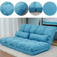 thumbnail image 3 of Double Chaise Lounge Sofa, Floor Sofa Bed Adjustable Sleeper Bed Futon Bed Sofa Couches 5-Position Reclining Sofa Lazy Sofa with Two Pillows (Blue), 3 of 7