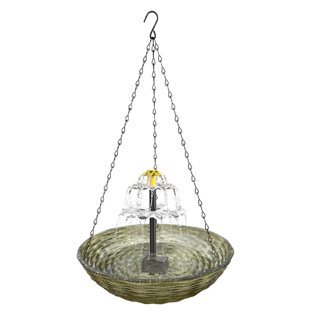 Fiudx Inodoro Colgante con Bomba de Agua Solar, Construcción Duradera de Plástico y Metal, Decoración para Jardín, Fácil Instalación, Estación de Baño para Pájaros, Incluye 1 Comedero.