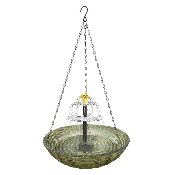 TOPRenddon Hanging Bird Bath - Bird Bath Bowl with Solar Fountain Pump - Deck Mount Metal Bird Bath Bowl Powered by Water Fountain Pump for Outdoor Garden - Solar Powered Bird Bath Fountain
