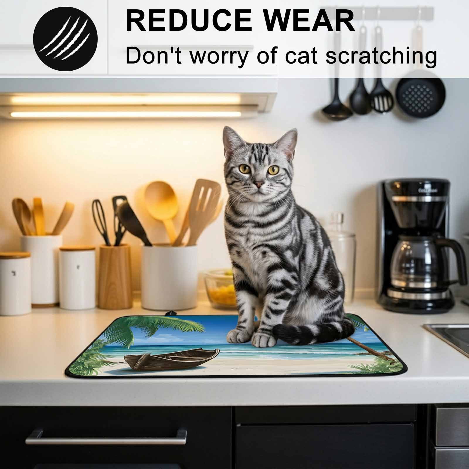 Ocean Beach Stove Top Cover for Electric Stove, Heat-proof & Non Slip Glass Top Stove Cover Protector, Blue Coastal Palm Tree Nautical Sailboat Kitchen Flat Cooktop Rubber Mat 24x21 Inches
