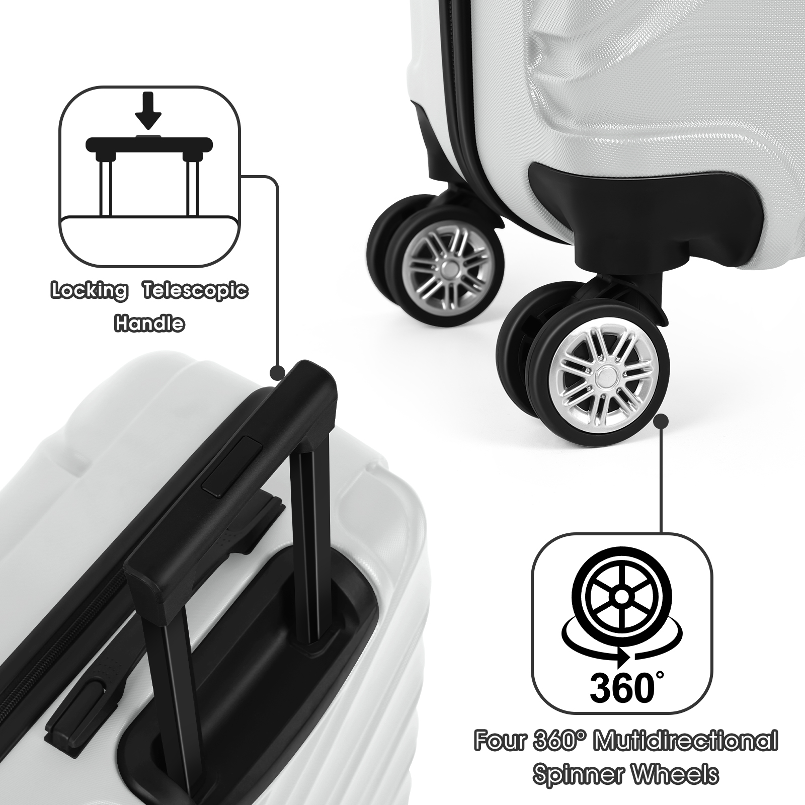 Twill Stripe Luggage Travel 3-Piece Set Silver