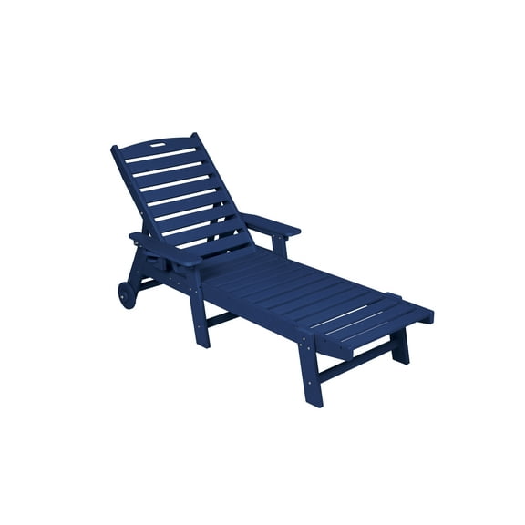 Buytoshop Oversized Lounge Chair Outdoor,Patio HDPE Chaise Lounge Chair with 5 Positions,with Wheels & Cup Holder,for Pool, Deck, Poolside, Navy Blue