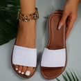 thumbnail image 2 of QQAMB Women's Leather Single Band Flat Sandals Summer Open Toe Slip on Slide Sandal, 2 of 8