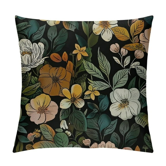 Qinduosi Boho Floral Pillow Covers, Vintage Flowers Summer Spring Throw Pillows Rustic Modern Farmhouse Decorative Black Pillowcase Linen Bohemian Outdoor Cushion Case for Sofa Home Decor White
