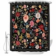 thumbnail image 2 of Watercolor Flowers Waterproof Fabric Shower Curtain,Farmhouse Floral Vintage Black Waterproof Fabric Shower Curtain for Bathroom Curtains Bathtubs Hotel Shower Curtains with 12 Hooks Stall 48x72in, 2 of 8