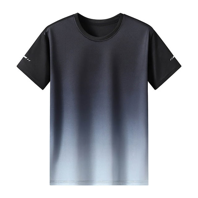 Birdeem Mens Summer Gradient Short Sleeved Round Neck Top
