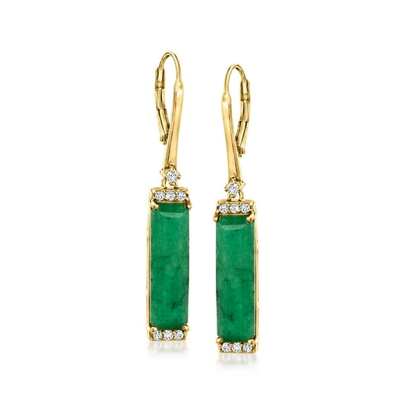 Ross-Simons 10.00 ct. t.w. Emerald and .30 ct. t.w. White Topaz Drop Earrings in 18kt Gold Over Sterling, Women's, Adult