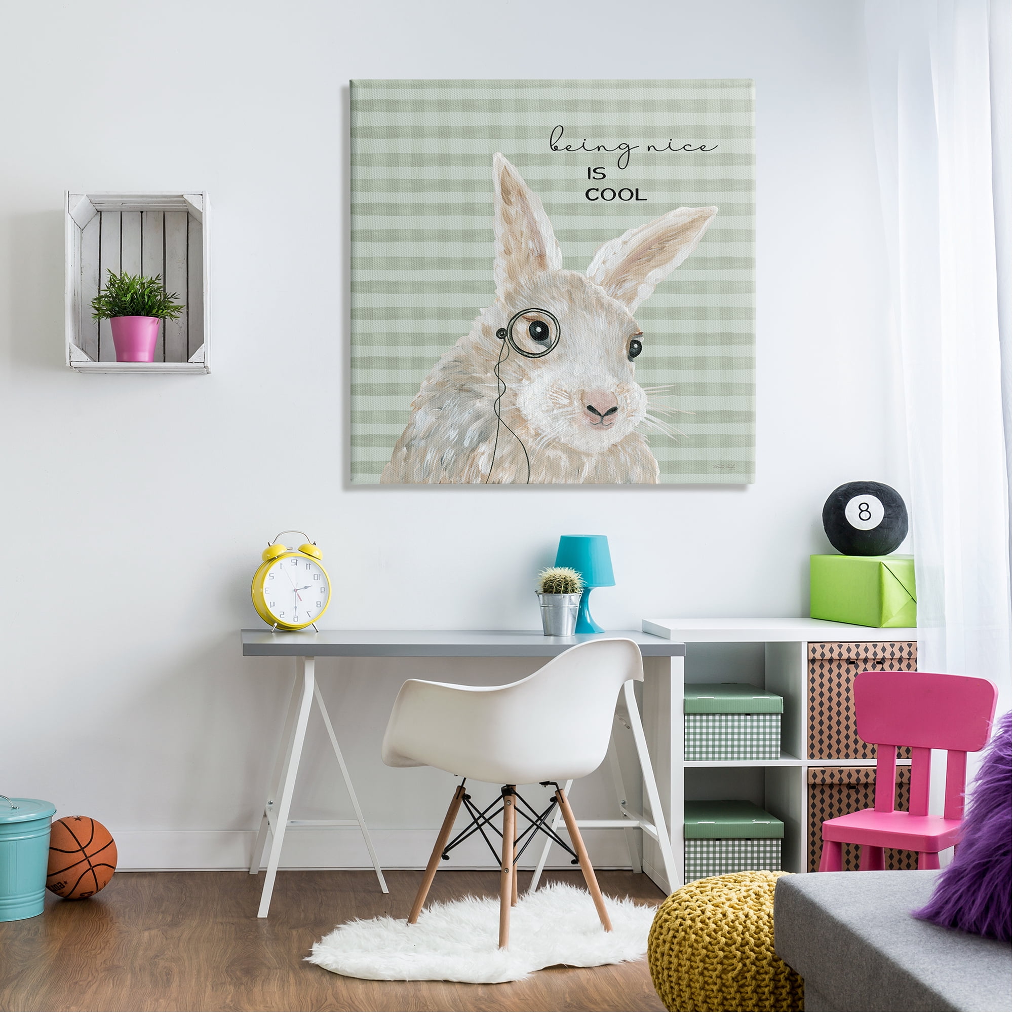 Stupell Being Nice Is Cool Gingham Bunny Animals & Insects Painting Gallery Wrapped Canvas Print Wall Art