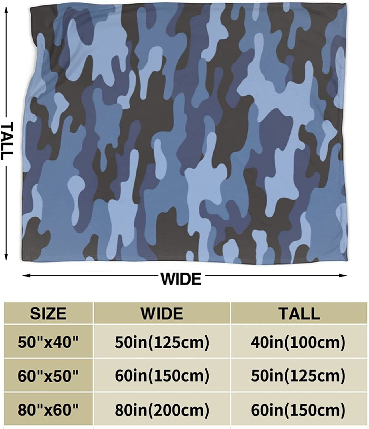 Navy Camouflage Throw Blanket Ultra Soft Warm All Season Military Camo Decorative Fleece Blankets for Bed Chair Car Sofa Couch Bedroom 50"X40"