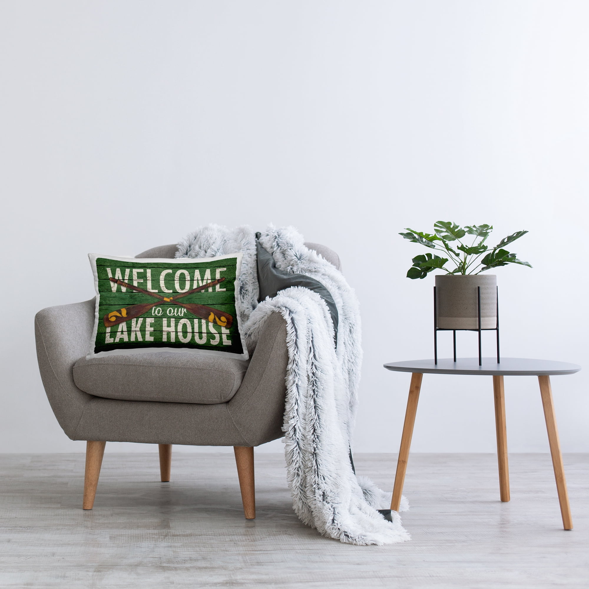 Stupell Industries Green Welcome Lake House Decorative Printed Throw Pillow, 14 x 20