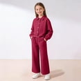 thumbnail image 1 of EGNMCR Long Sleeve Turndown Collar Set Children's Solid Color Long Sleeve Turn-Down Collar Button-Up Top With Elastic Waist And Pockets And Pants Set Girl polyester set, 1 of 8