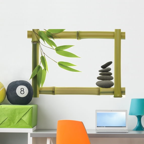 Bamboo Frame with Zen Wall Mural by Wallmonkeys Peel and Stick Graphic (36 in W x 25 in H) WM215837