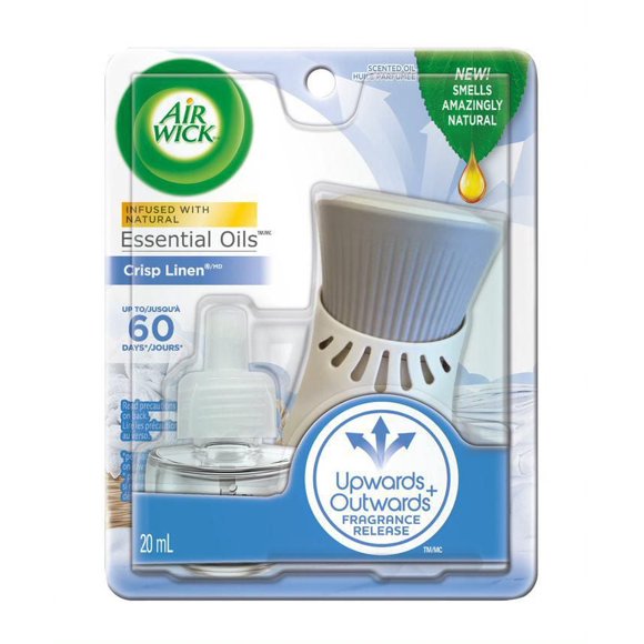 Assainisseur d'air à brancher AirWick Freshmatic, Ensemble d'huile parfumée, Ensemble linge frais, 1 appareil à brancher + 1 recharge
