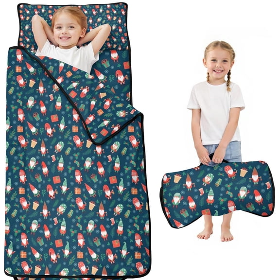 Dark Blue Christmas Gnome and Gift Pattern Toddler Nap Mats for Kids Preschool,50"x20" Sleeping Mat Bag or Kids,Toddler Sleeping Bag,Toddler Nap Mat or Daycare