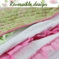 thumbnail image 3 of Cozy Line Home Fashions Pink Green Chic Stripe Ruffles Girl 100% Cotton Reversible Quilt Bedding Set (Twin - 2 Piece), 3 of 5