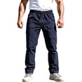 thumbnail image 3 of cllios Cargo Work Pants for Men Outdoor Carpenter Pants Loose Fit Drawstring Elastic Waisted Straight Leg Trousers with Multi Pockets for Tools Dark Blue M, 3 of 6