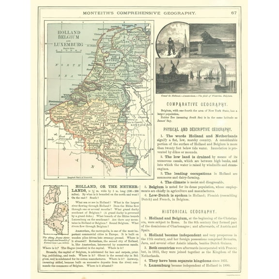 Historic Map - Luxemburg Holland Belgium - Monteith 1882 - Vintage Wall Art