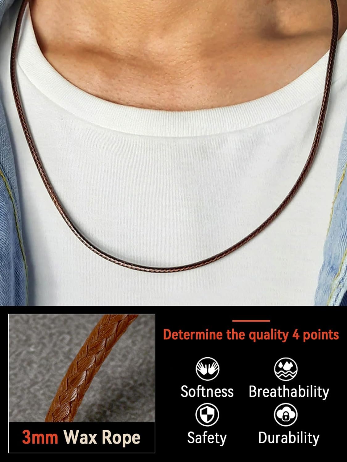 Braided Leather 2Mm/3Mm Necklace Cord For Men With Stainless Steel Snap Clasp, Waterproof Woven Wax Rope Chain For Pendant With Delicate Gift Box[o1465]