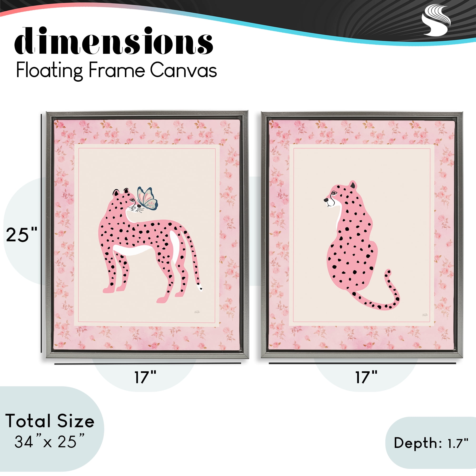 Stupell Industries Pink Leopard & Floral Border 2 Piece Gray Framed Floater Canvas Set, design by Natalie Carpentieri