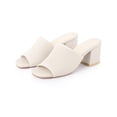 thumbnail image 3 of BLISSFUL STEP Women's Square Toe Block Heel Slip on Slides Sandals Cream 8, 3 of 7