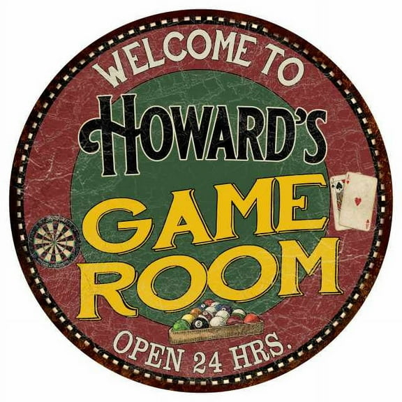 Howard's Game Room 14" Round Metal Sign Bar Kitchen Red Wall Decor 100140032293