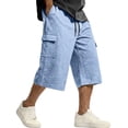thumbnail image 7 of Zimjoy Men's Below Knee Length Cargo Shorts Elastic Drawstring Capri Bermuda Loose Fit Casual Streetwear Walking Utility Shorts with Multi Pockets Sky Blue 2XL, 7 of 7