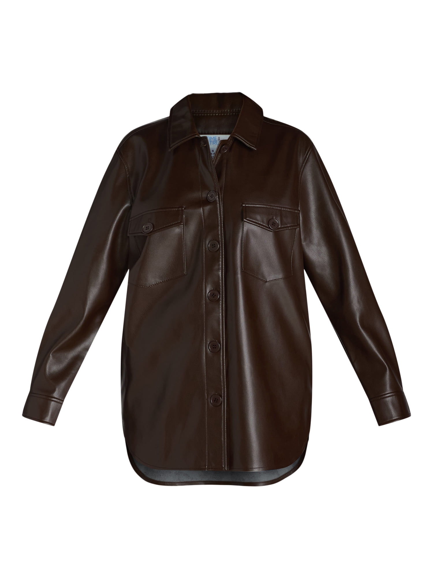 Time and Tru Women's Faux Leather Shacket, Sizes XS-XXXL