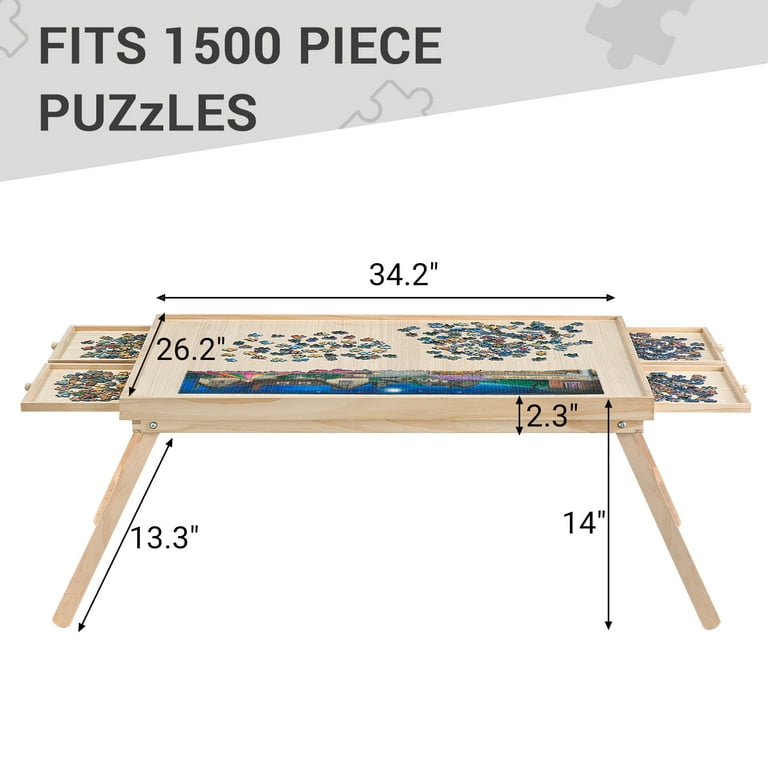 1500 Pieces Wood Jigsaw Puzzle Board Table Sorting Drawers&Clear Cover Gift  Home