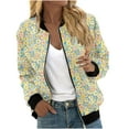 thumbnail image 2 of Ftwytp Jackets for Women Casual Long Sleeve Lightweight Bomber Jacket Classic Vintage Coat Full Zip Up Ribbed Collar Outwear Boho Floral Print Jackets, 2 of 5