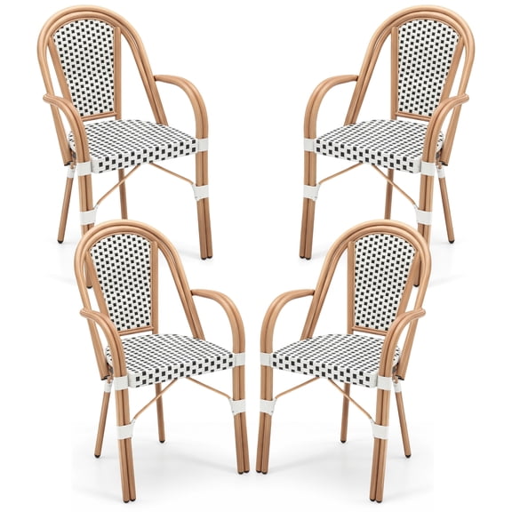 Gymax Outdoor French Bistro Chairs Set of 4 w/ Armrests Galvanized Metal Frame