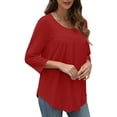 thumbnail image 2 of Ronuti 3/4 Length Sleeve Womens Tops Crew Neck Pleated Blouses For Women Dressy Casual Tunic Shirts, 2 of 7