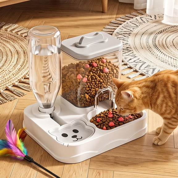 Clearance! Automatic Cat Feeder and Water Dispenser Set, 2-in-1 Gravity System with Double Large Capacity Visible Containers, Detachable Leak-Resistant Design for Cats and Dogs