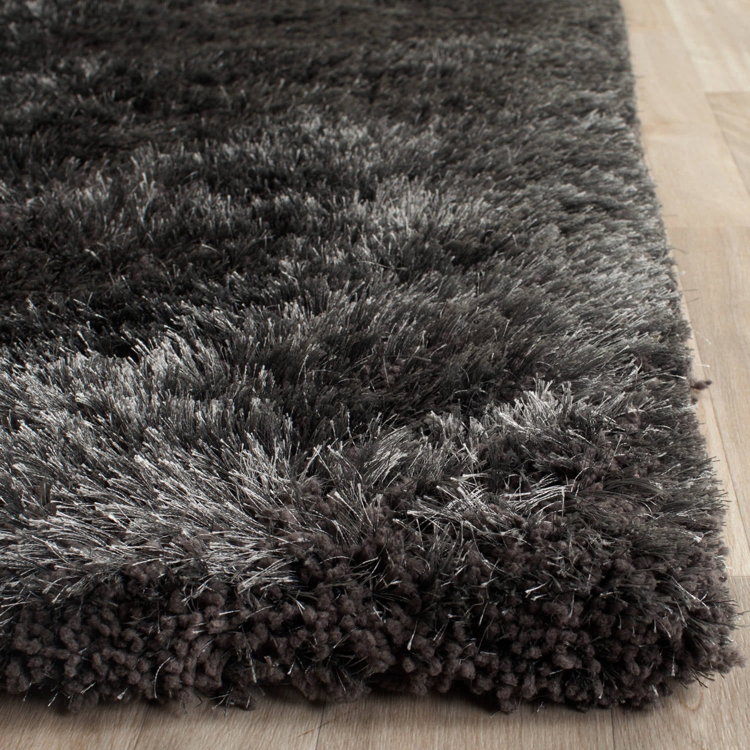 SAFAVIEH Henley Solid South Beach Polyester Shag Area Rug, Charcoal, 8' x 10'