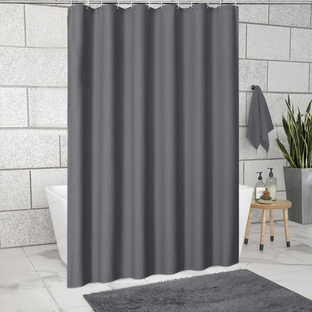 Euaioeiu Rideau de Douche en Tissu Gaufré Imperméable pour Salle de Bain Décor Polyester Texturé Hôtel Luxe Ourlet Lesté pour Salle de Bain Principale Suite d'Invité