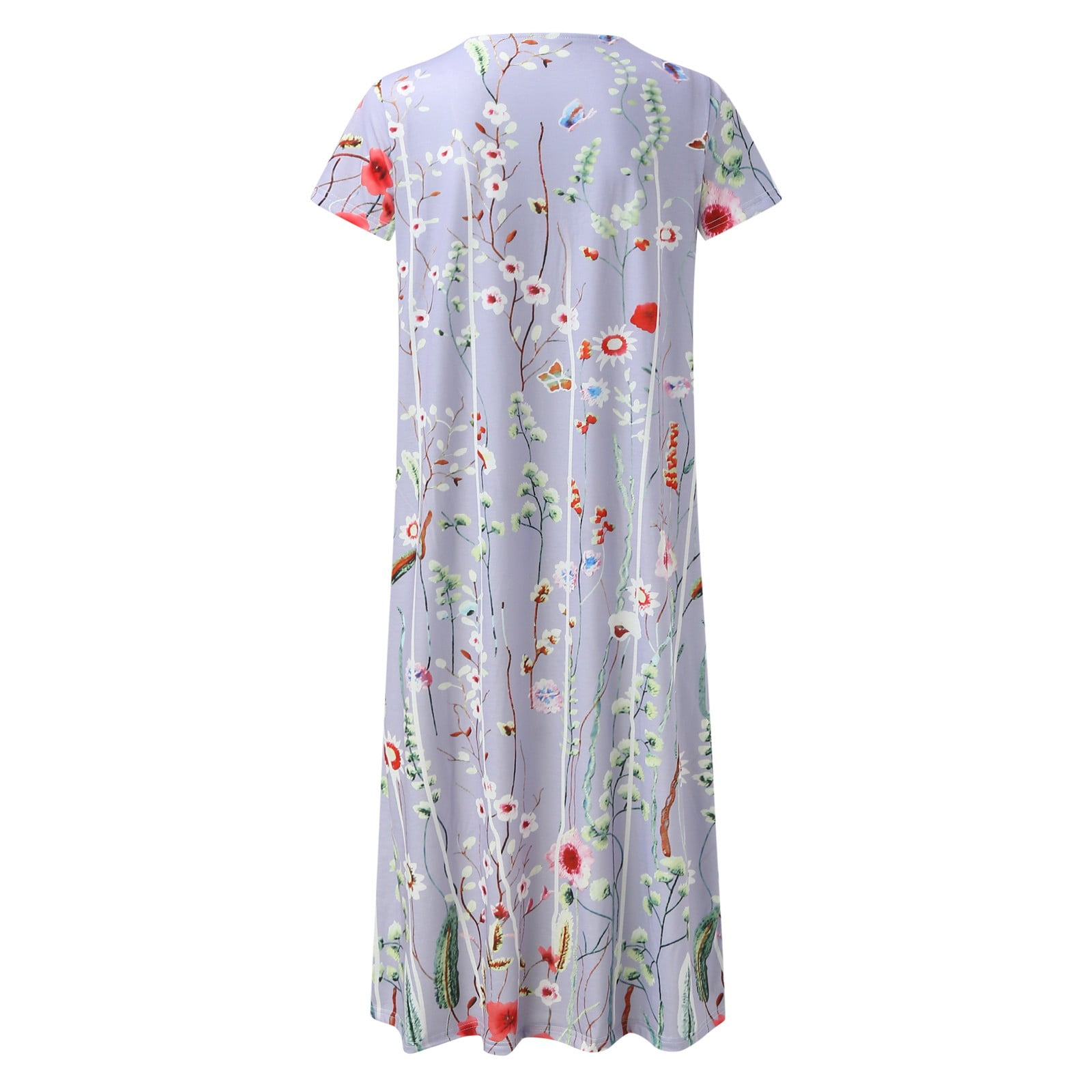 Jamsmile Womens Dress Summer Short Sleeve Long Casual Flowers Print Button Round Neck Dresses Loose Beach Boho Holiday Sundress