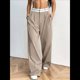 thumbnail image 4 of Pantalones Anchos de Cintura Alta para Mujer, para y Otoño. Pantalones Informales de Trabajo y Negocios. Caqui M, 4 of 9