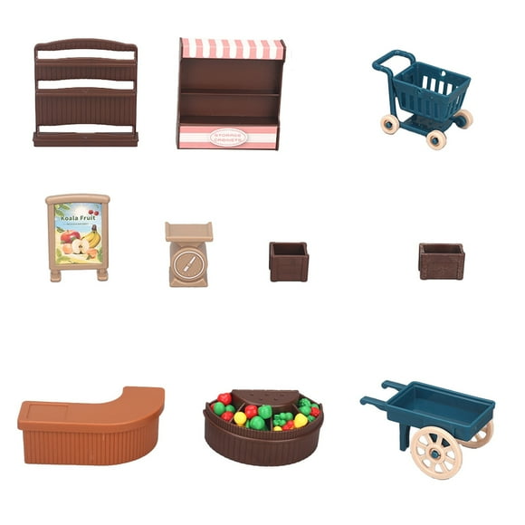 Fesfesfes Mini Simulation Fruit Shop Set Mini House Play Childrens Toys Simulated Cash Desk Fruit Stall Push Pull Cart Pretend Market Play Grocery Store Role Play