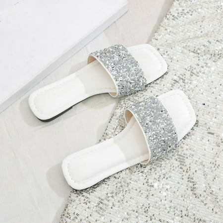 

Luxurious Diamond Embellished Slip-On Sandals - Sparkling Fashion Slippers for Women - Comfortable Casual Shoes with Adjustable Straps and Soft Insoles