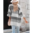 thumbnail image 4 of Kitsin Womens Long Sleeve Color Block Cardigan Striped Open Front Chunky Knit Slouchy Sweaters Outwear Coats, 4 of 6