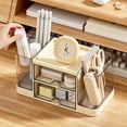 thumbnail image 6 of Clear Plastic Desk Organizer with Drawers and Compartments, Desktop Storage Caddy with Pen Holders for Office Supplies, Makeup, and Accessories, 6 of 6