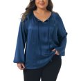 thumbnail image 2 of DARING DIVA Women's Plus Dressy Blouse Tie Front Elegant Shirt 4X Navy Blue, 2 of 6