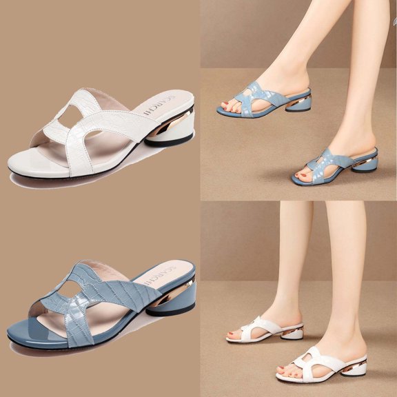Jacenvly 2024 New Fashion Women's Casual Shoes Breathable Sandals Low Heel Sandals Slippers Blue Sandals for Women Clearance