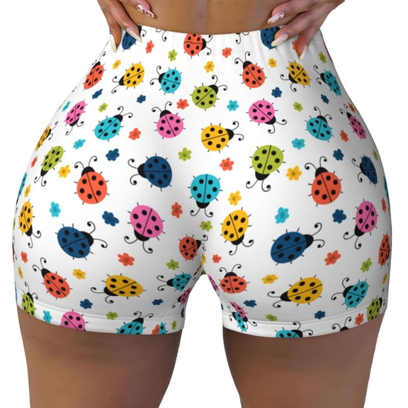 Kdxio Ladybugs And Flowers Print Workout Shorts for Women Seamless Soft Smooth Gym Yoga Scrunch Active Shorts