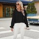 thumbnail image 5 of Blusa de Larga Abullonada para Mujer, Elegante, Informal, de con Cuello Redondo, Holgada, Plisada, para Trabajo y Oficina. Negro S, 5 of 9