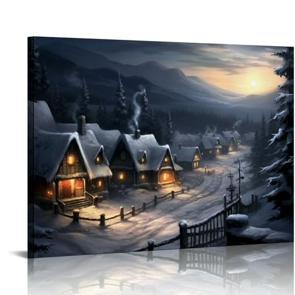 JRXY Winter Landscape Snow Forest Vintage Canvas Wall Art Black White Pictures for Home Office Decor 20x16in
