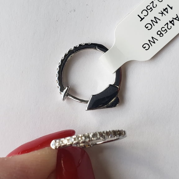 Diana M 14Kt White Gold Diamond Half-Way Round Hoop Earrings With 0.25 Cts Tw