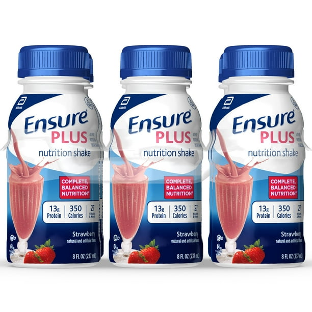 Ensure Plus Nutritional Shake, 13g Protein, Strawberry, 8 fl oz, 24