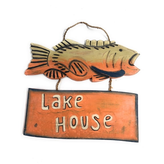 Lake House Wooden Sign 15" w/ Bass - Cabin Decor | #dpt522035