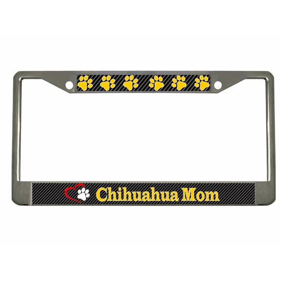 Chihuahua Mom Dog Lovers Style Metal License Plate Frame Personalized/Car Accessories Car Tag Holder Cover Carbon (Chrome/Carbon/Yellow)